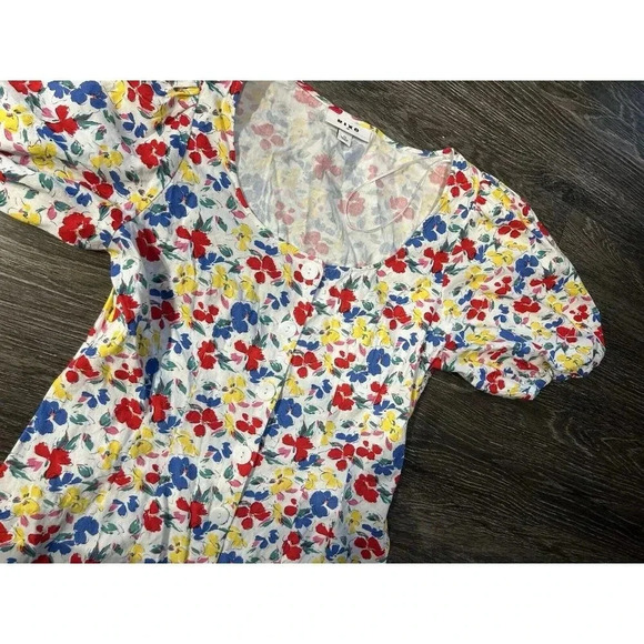 RIXO‎ x Target Dress White Floral Babydoll Linen Short Sleeve Button-Up A-Line - Picture 2 of 6